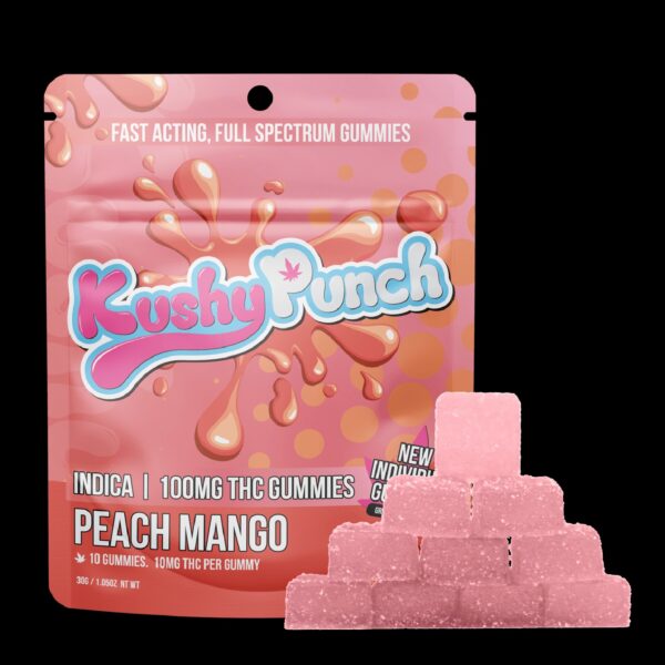 Kushy Punch Indica Peach Mango Gummies.